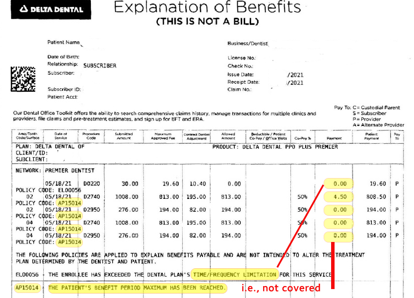 Delta Dental Explaination of Benefits